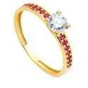 18K SOLITARIO ORO AMARILLO GARRAS CIRCONITA 5 MM Y CIRCONITA ROJAS