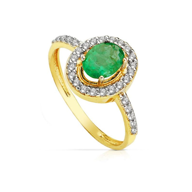 18K SORTIJA ORO BICOLOR OVAL CON CIRCONITA Y ESMERALDA 7X5 MM.
