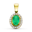 18K COLGANTE ORO BICOLOR OVAL ESMERALDA 0.79 QT. 7X5 MM. 12 X 10 MM