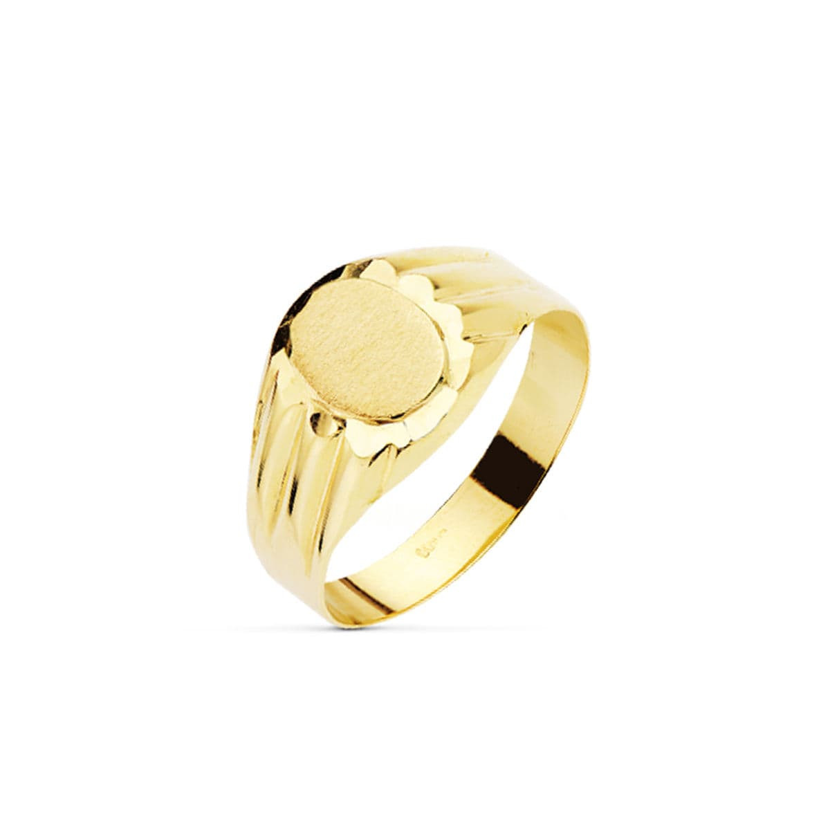 18K SELLO ORO AMARILLO HUECO CADETE ZONA GRABADO OVAL 8X6 MM