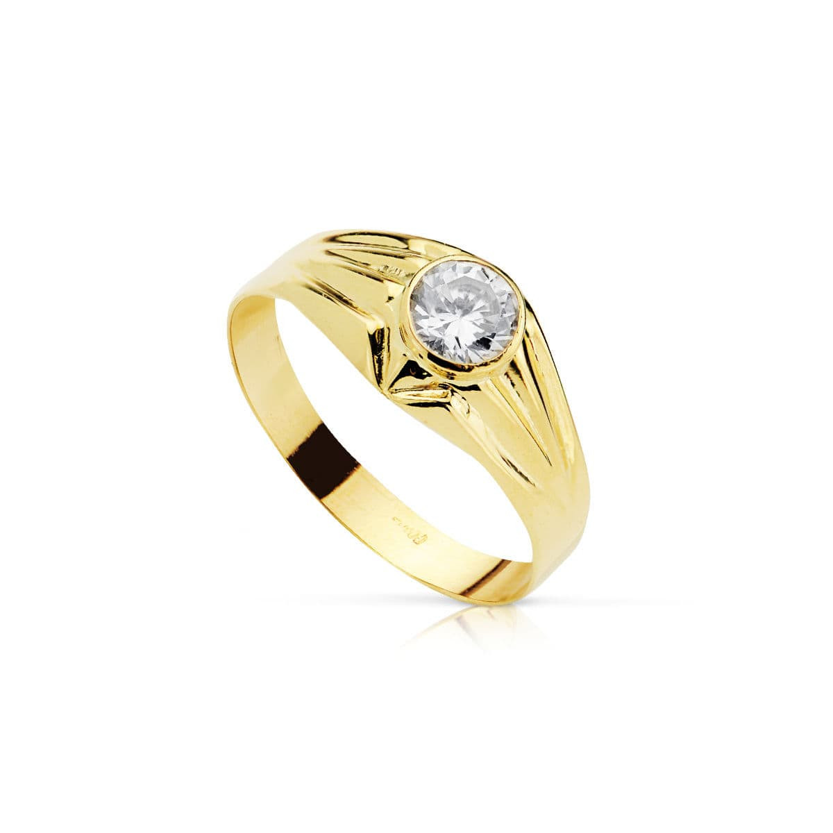 18K SOLITARIO ORO AMARILLO HUECO CON CIRCONITA EN BOCEL DE 5 MM