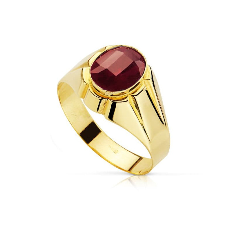 18K SELLO ORO AMARILLO HUECO PIEDRA OVAL RUBI SPINEL 10X8 MM