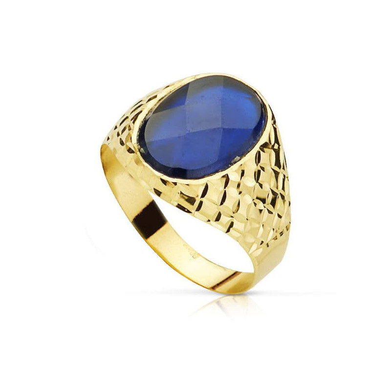 18K SELLO ORO AMARILLO HUECO PIEDRA OVAL ZAFIRO SPINEL 14X10 MM