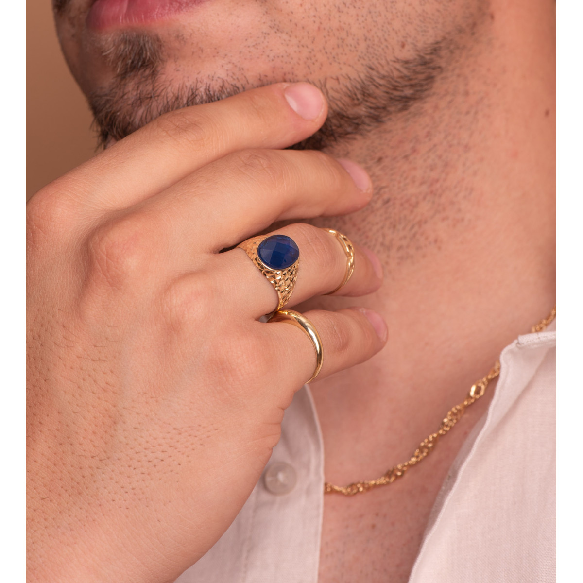 18K SELLO ORO AMARILLO HUECO PIEDRA OVAL ZAFIRO SPINEL 14X10 MM