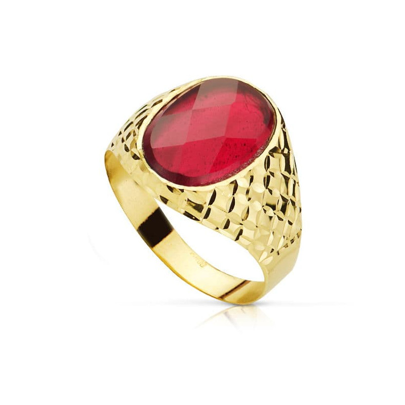 18K SELLO ORO AMARILLO HUECO PIEDRA OVAL RUBI SPINEL 14X10 MM
