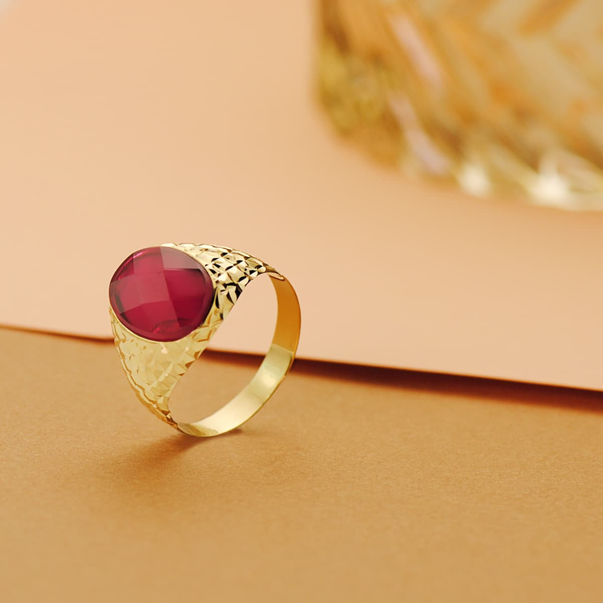 18K SELLO ORO AMARILLO HUECO PIEDRA OVAL RUBI SPINEL 14X10 MM