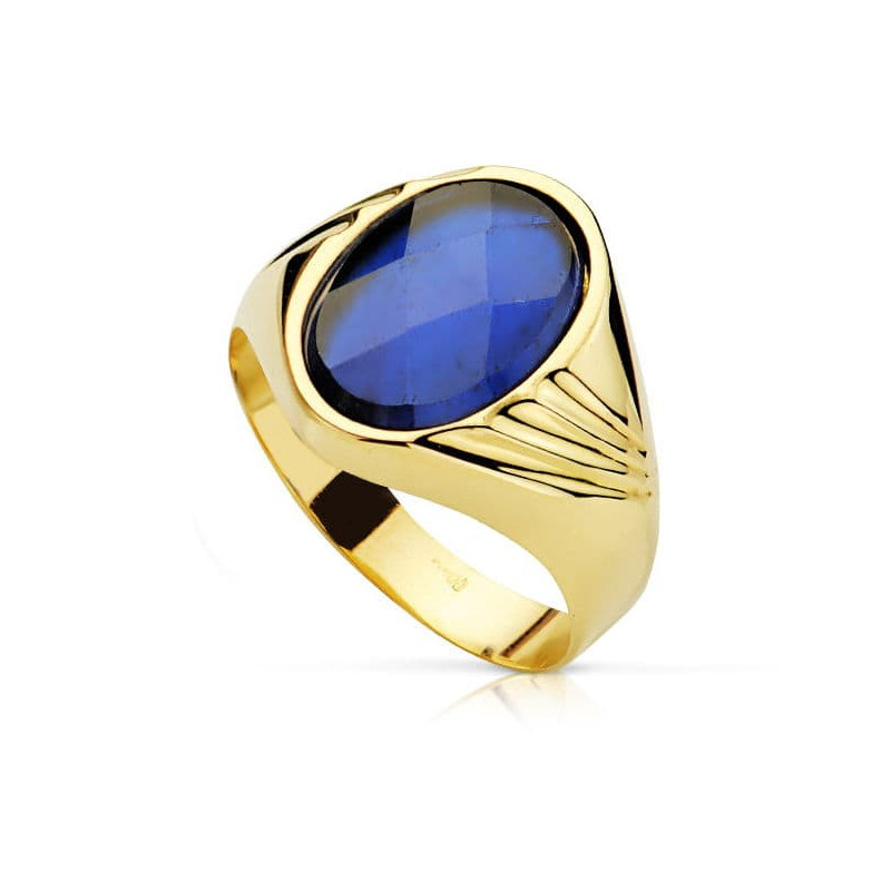 18K SELLO ORO AMARILLO HUECO PIEDRA OVAL ZAFIRO SPINEL.14X10 MM