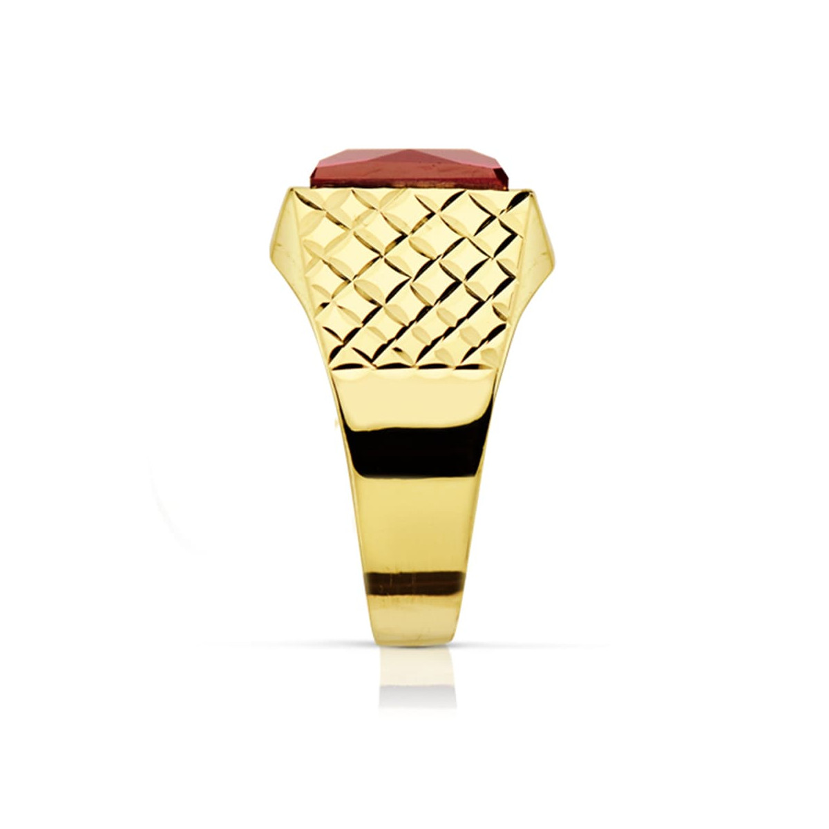 18K SELLO ORO AMARILLO CABALLERO PIEDRA RUBI SPINEL 10X8 MM