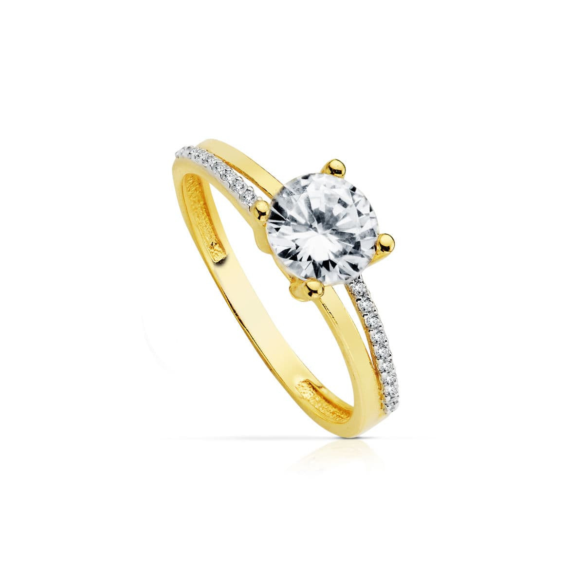 18K SOLITARIO ORO BICOLOR CON CIRCONITA Y 4 GARRAS CON CIRCONITA DE  7 MM