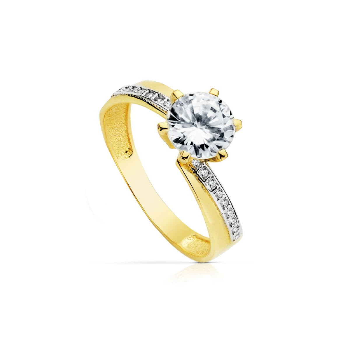 18K SOLITARIO ORO BICOLOR CON CIRCONITA Y 6 GARRAS CON CIRCONITA DE 7MM