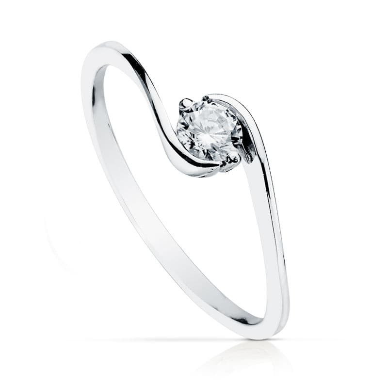 18K SOLITARIO ORO BLANCO CUERPO CRUZADO CON CIRCONITA 4 MM