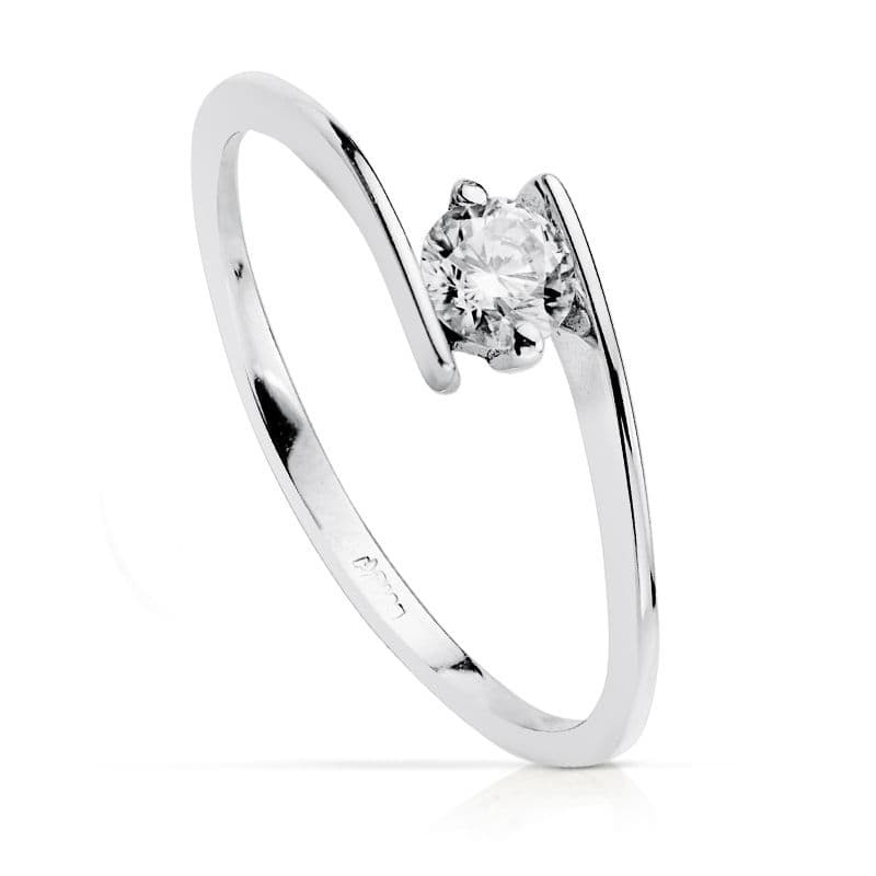 18K SOLITARIO ORO BLANCO CRUZADO CON CIRCONITA DE 4 MM