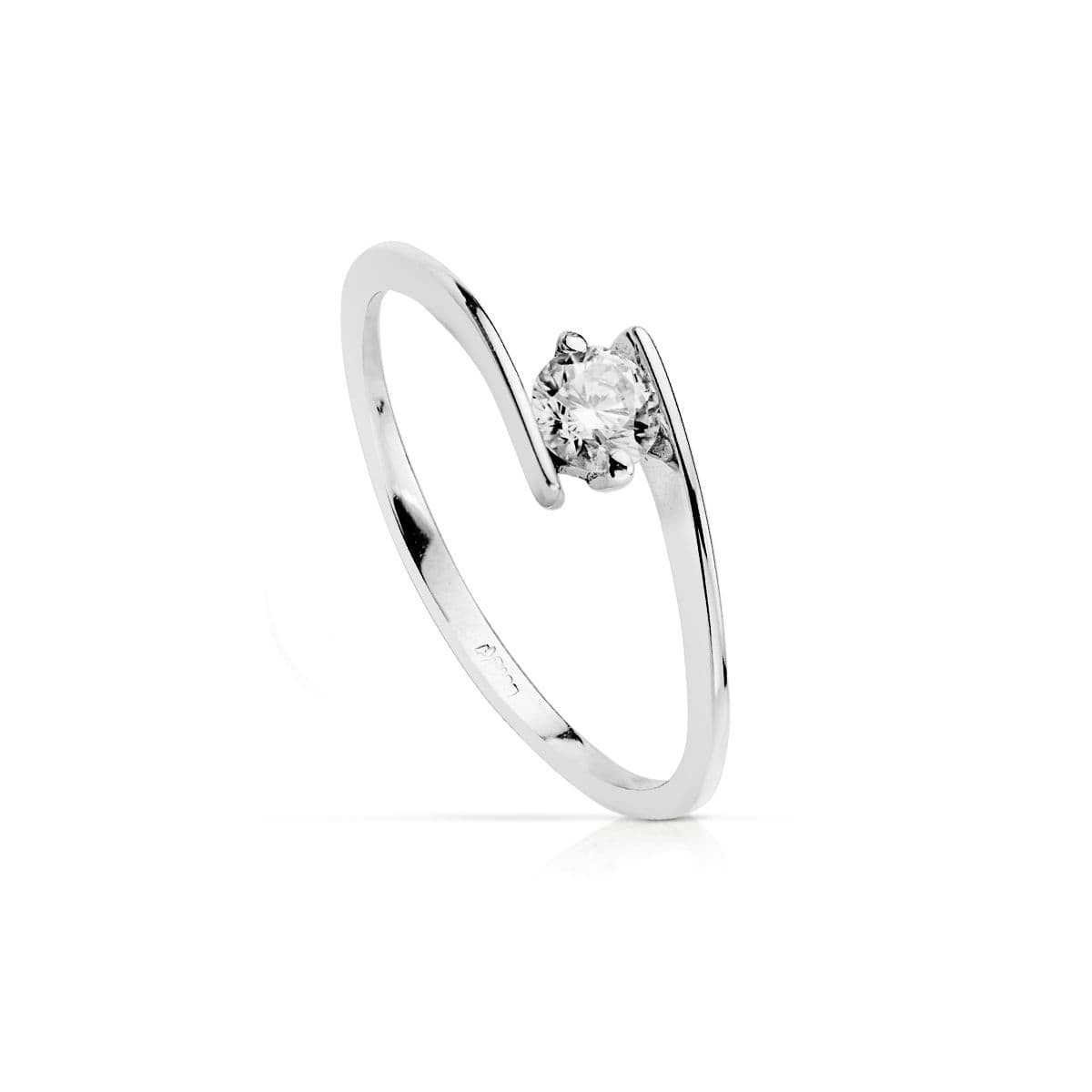 18K SOLITARIO ORO BLANCO CRUZADO CON CIRCONITA DE 4 MM