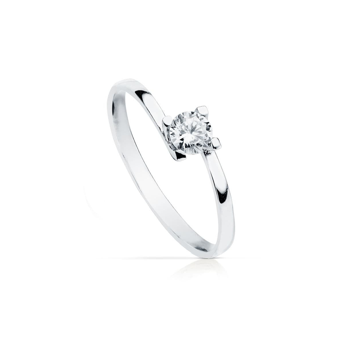 18K SOLITARIO ORO BLANCO 4 GARRAS CON CIRCONITA 4 MM