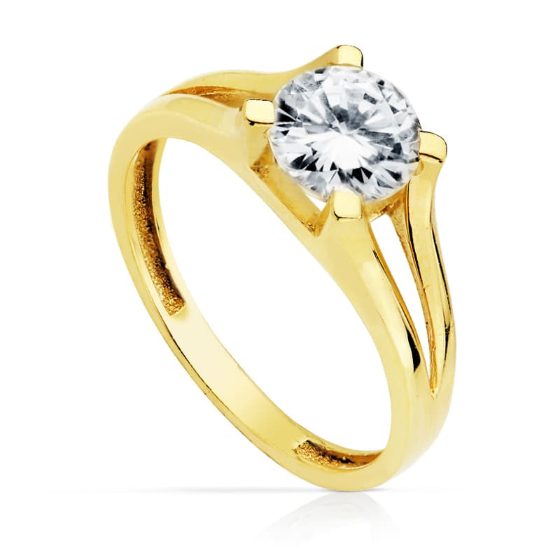 18K SOLITARIO ORO AMARILLO CON CIRCONITA Y 4 GARRAS CON CIRCONITA DE  7 MM