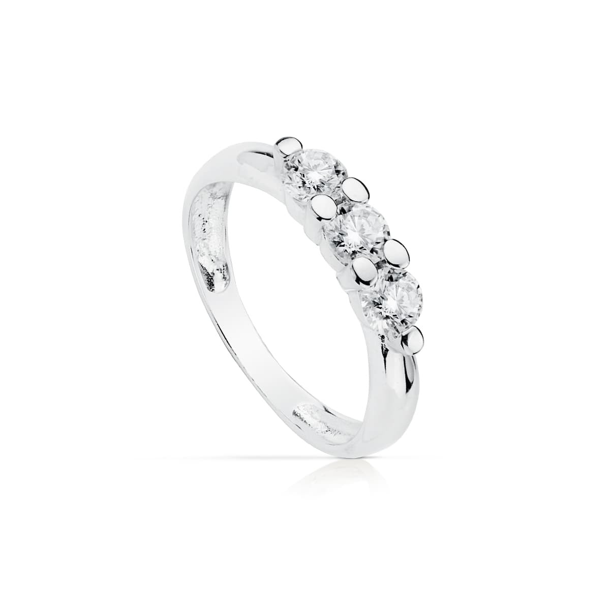 18K SOLITARIO TRESILLO ORO BLANCO CON 3 CIRCONITA DE 4 MM EN GARRAS