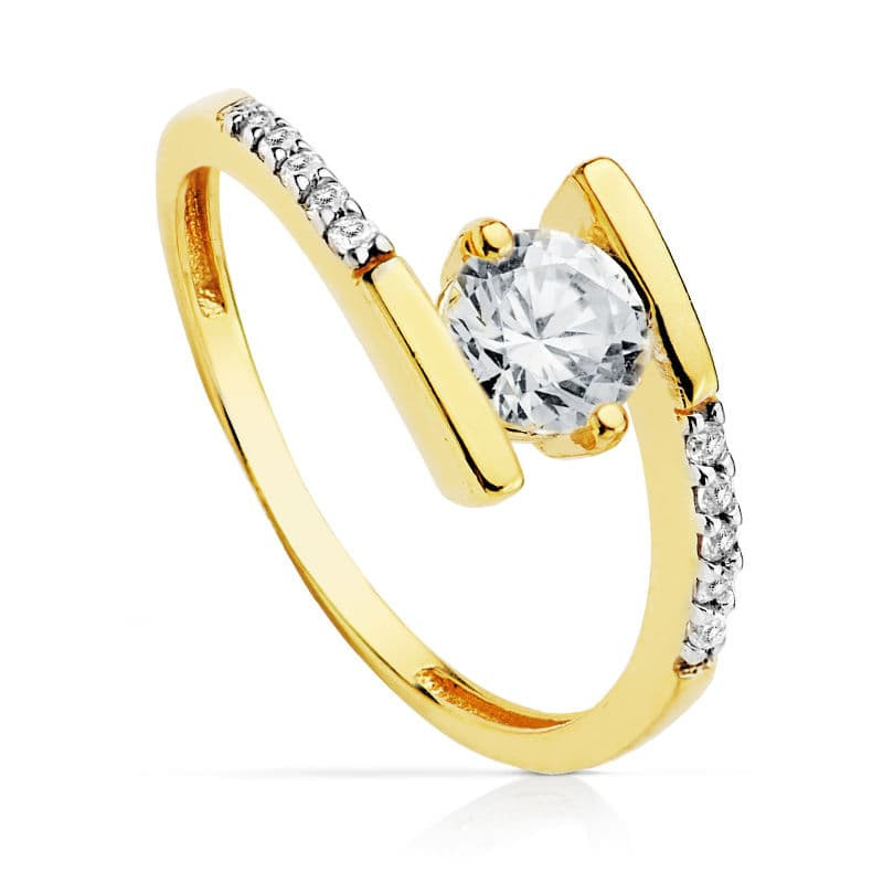 18K SOLITARIO ORO BICOLOR CRUZADO CON CIRCONITA 5.5 MM