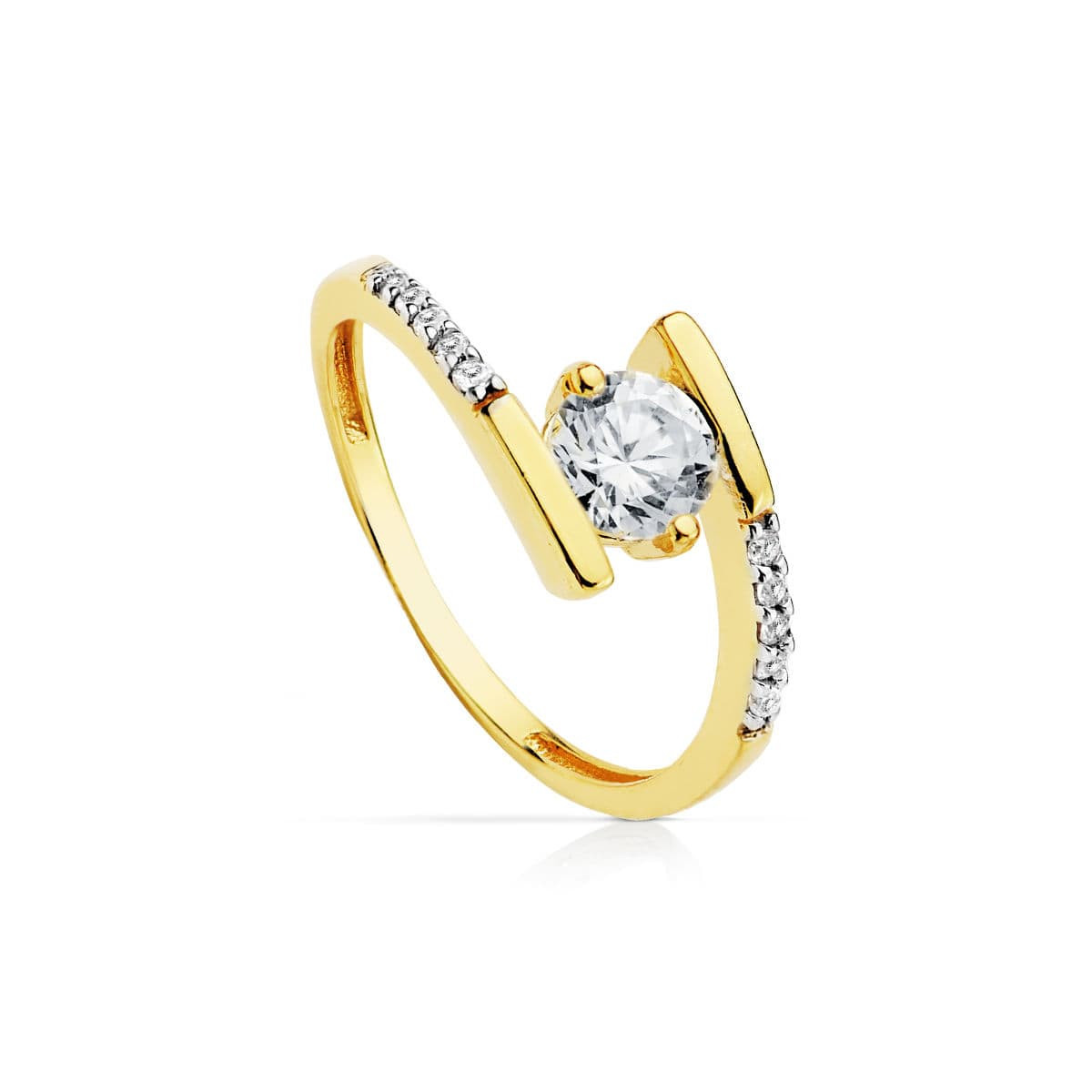 18K SOLITARIO ORO BICOLOR CRUZADO CON CIRCONITA 5.5 MM