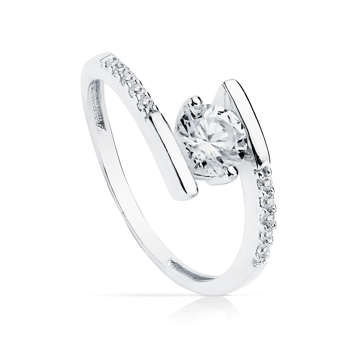 18K SOLITARIO ORO BLANCO CRUZADO CON CIRCONITA 5.5 MM