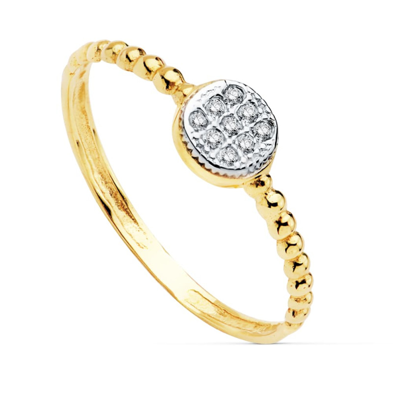 18K SORTIJA BICOLOR CIRCONITA REDONDO 5 MM