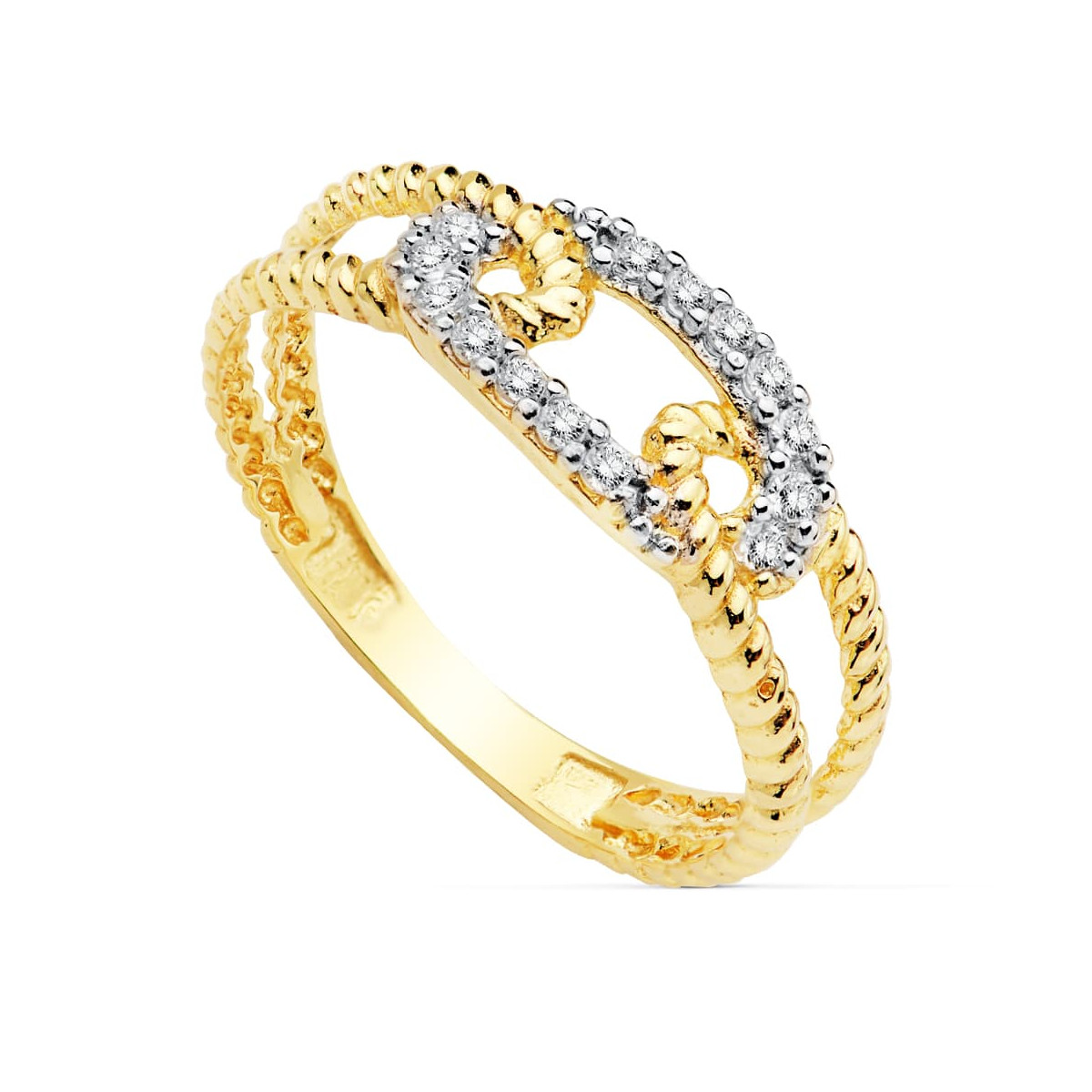 18K SORTIJA BICOLOR CIRCONITA HILO RIZADO