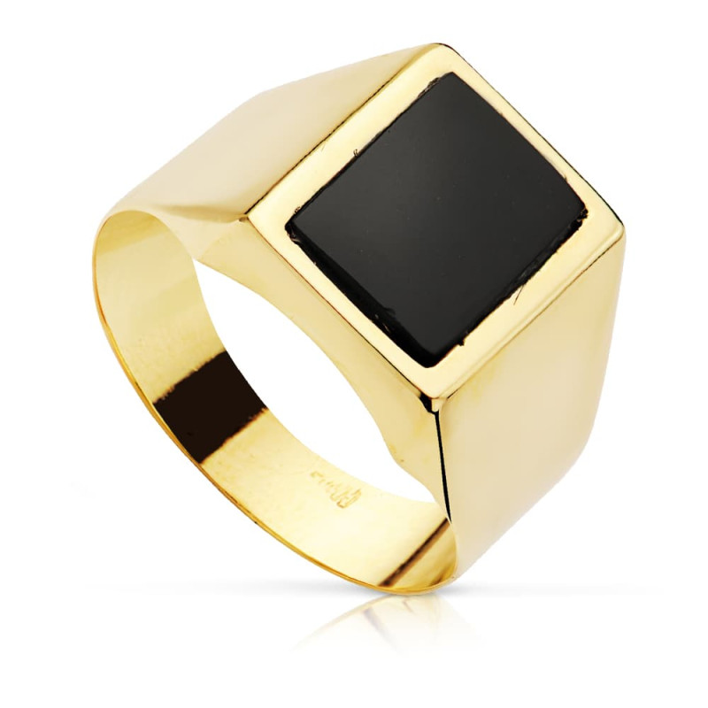 18K SELLO ORO AMARILLO ONIX CANTO VIVO 10X8 MM