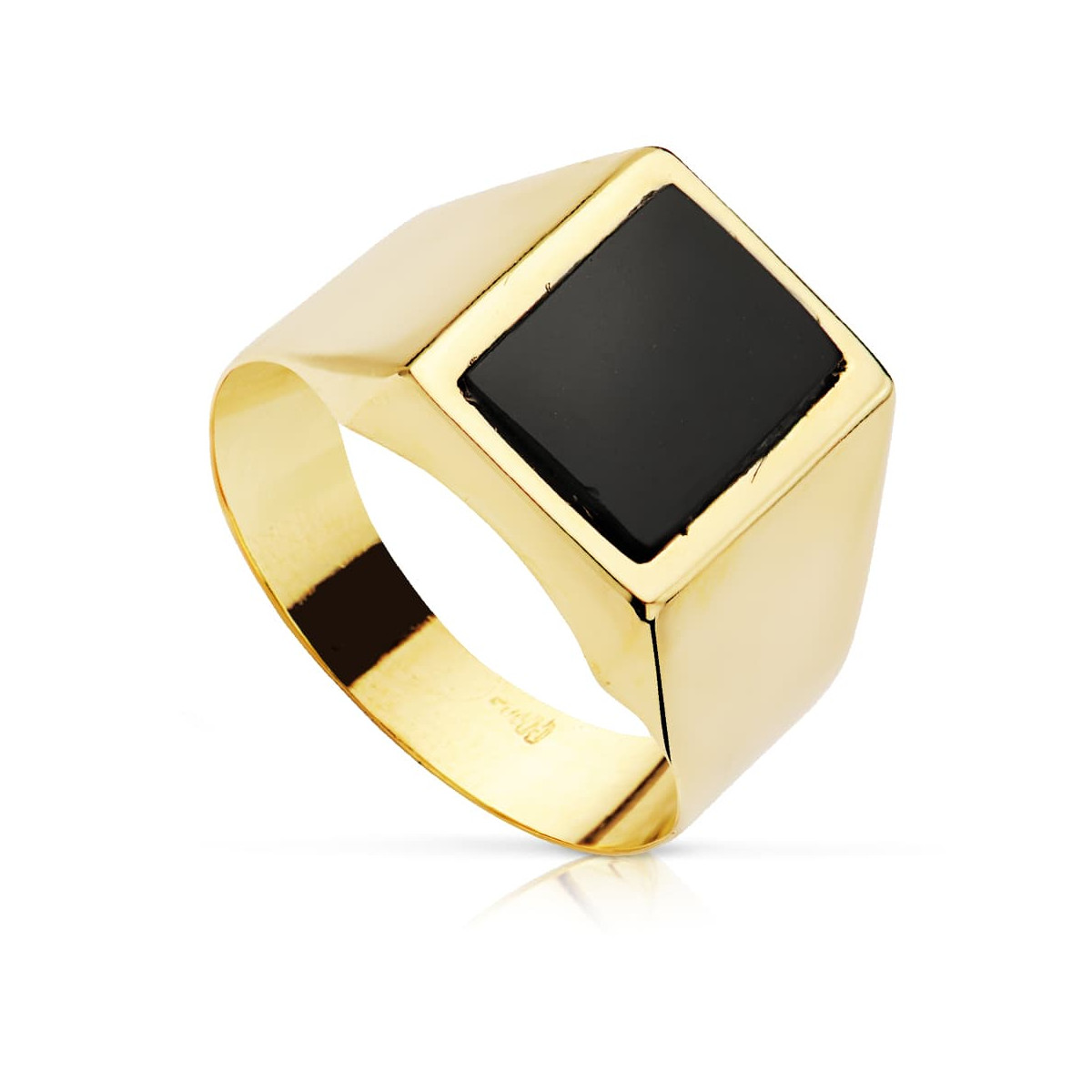 18K SELLO ORO AMARILLO ONIX CANTO VIVO 10X8 MM