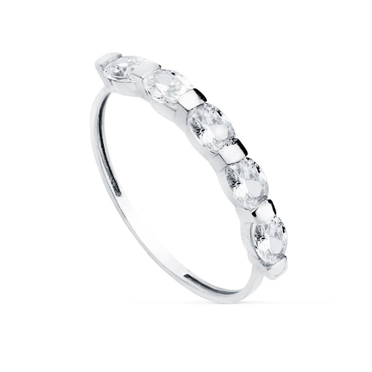 18K SORTIJA ORO BLANCO 5 PIEDRAS OVALES 4X3 MM