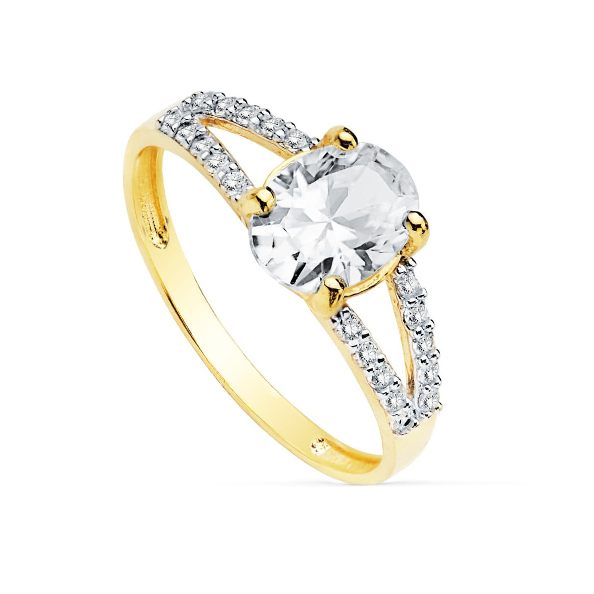 18K SOLITARIO ORO BICOLOR CIRCONITA PIEDRA OVAL 8X6 MM