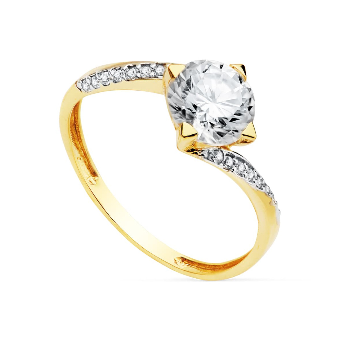 18K SOLITARIO ORO BICOLOR CON CIRCONITA Y 4 GARRAS CON CIRCONITA DE 7 MM