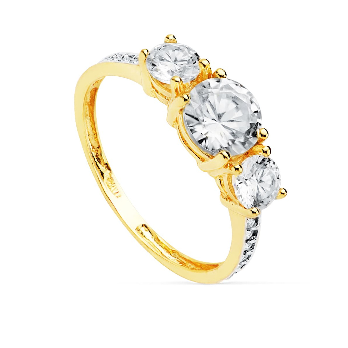 18K SORTIJA TRESILLO ORO AMARILLO PIEDRAS 6 DE 4 MM CIRCONITAS