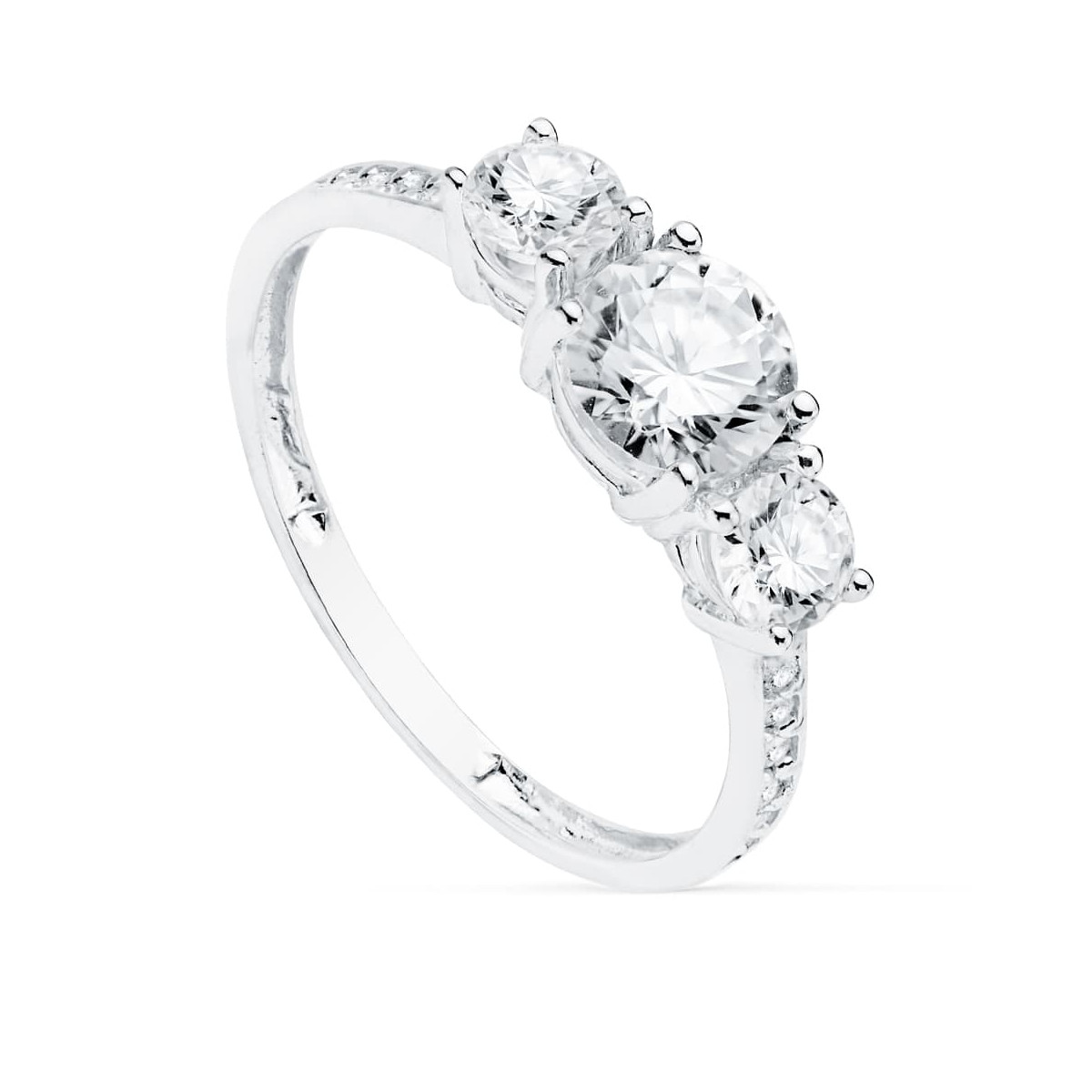 18K SORTIJA TRESILLO ORO BLANCO PIEDRAS 6 DE 4 MM CIRCONITAS