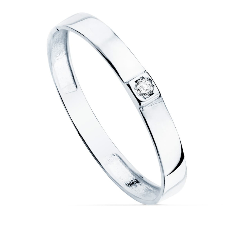 18K SORTIJA ORO BLANCO BRILLO 1 CIRCONITA ANCHO 2.2 MM
