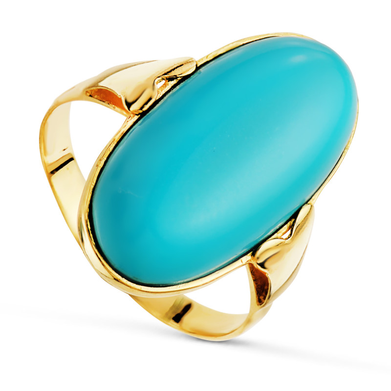 18K SORTIJA ORO AMARILLO LANZADERA TURQUESA SINTETICA. MEDIDA: 22 X 11 MM