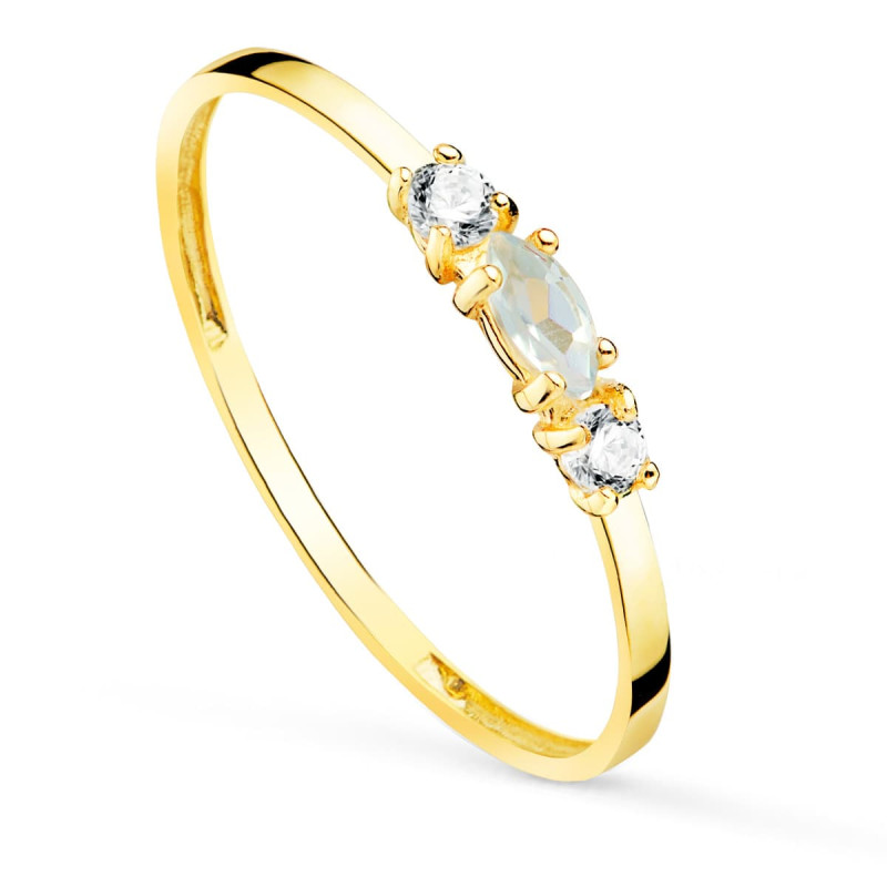 18K SORTIJA ORO AMARILLO PIEDRA AGUAMARINA 4X2 MM Y CIRCONITA ANCHO 1 MM