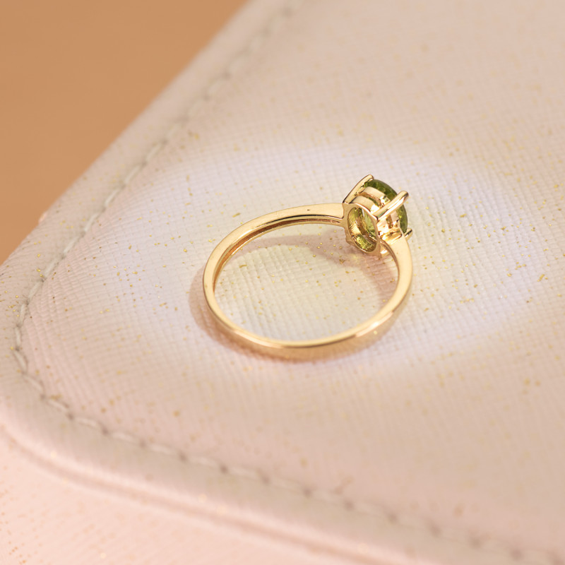 18K SORTIJA ORO AMARILLO GARRAS PIEDRA OLIVINA 7 X 5MM ANCHO CUERPO 2MM