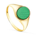 18K SELLO ORO AMARILLO BRILLO CON PIEDRA OVAL MALAQUITA 10 X 8 MM .