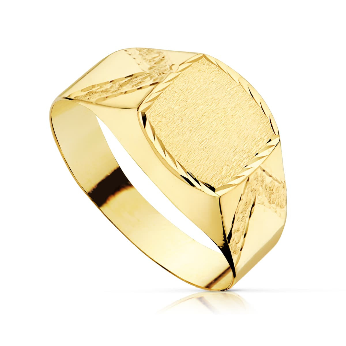 18K SELLO ORO AMARILLO HUECO CADETE TALLADO. ANCHO GRABADO: 7.5 X 7.5MM