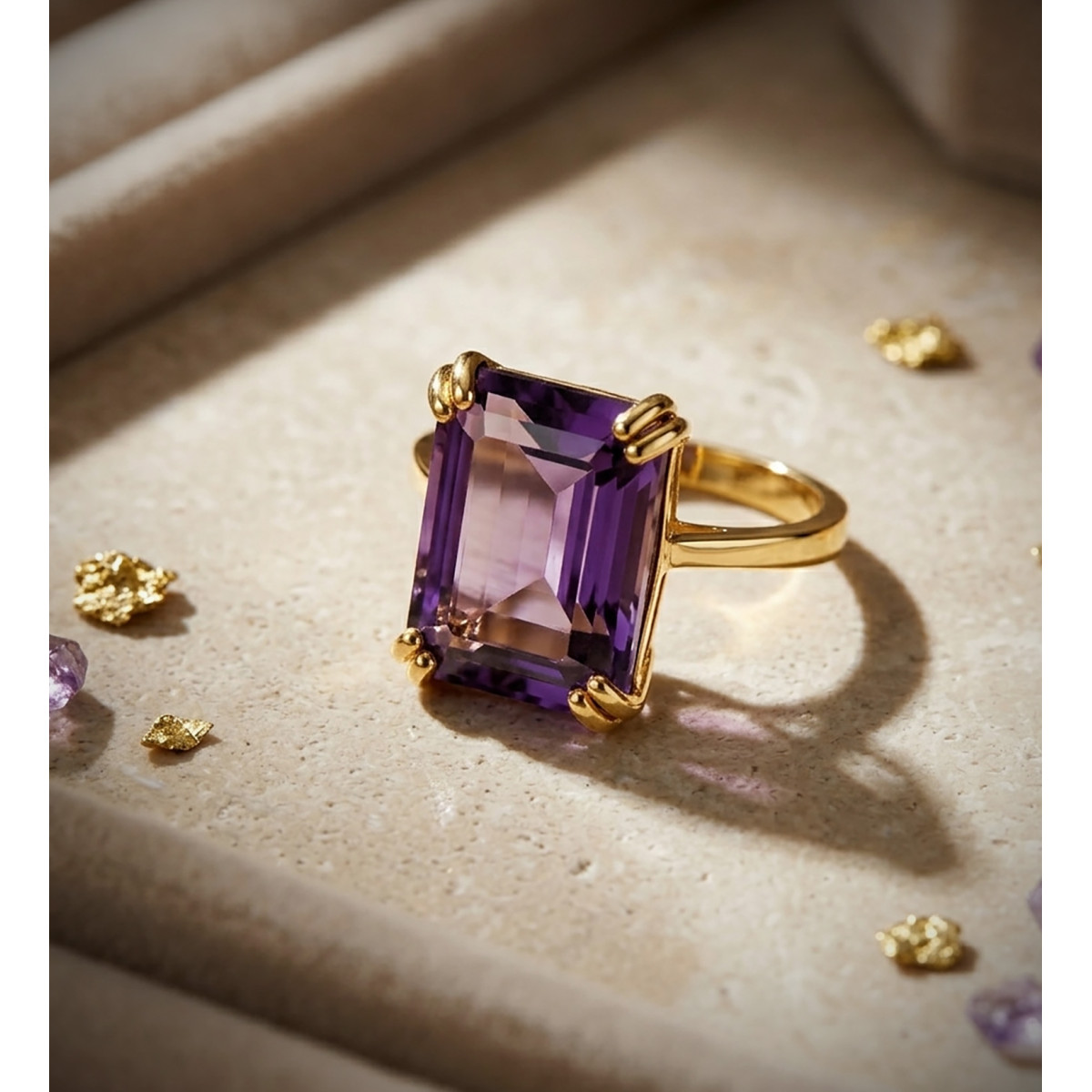 18K SORTIJA ORO AMARILLO PIEDRA AMATISTA 7,64 QTES. MEDIDA: 14X10MM