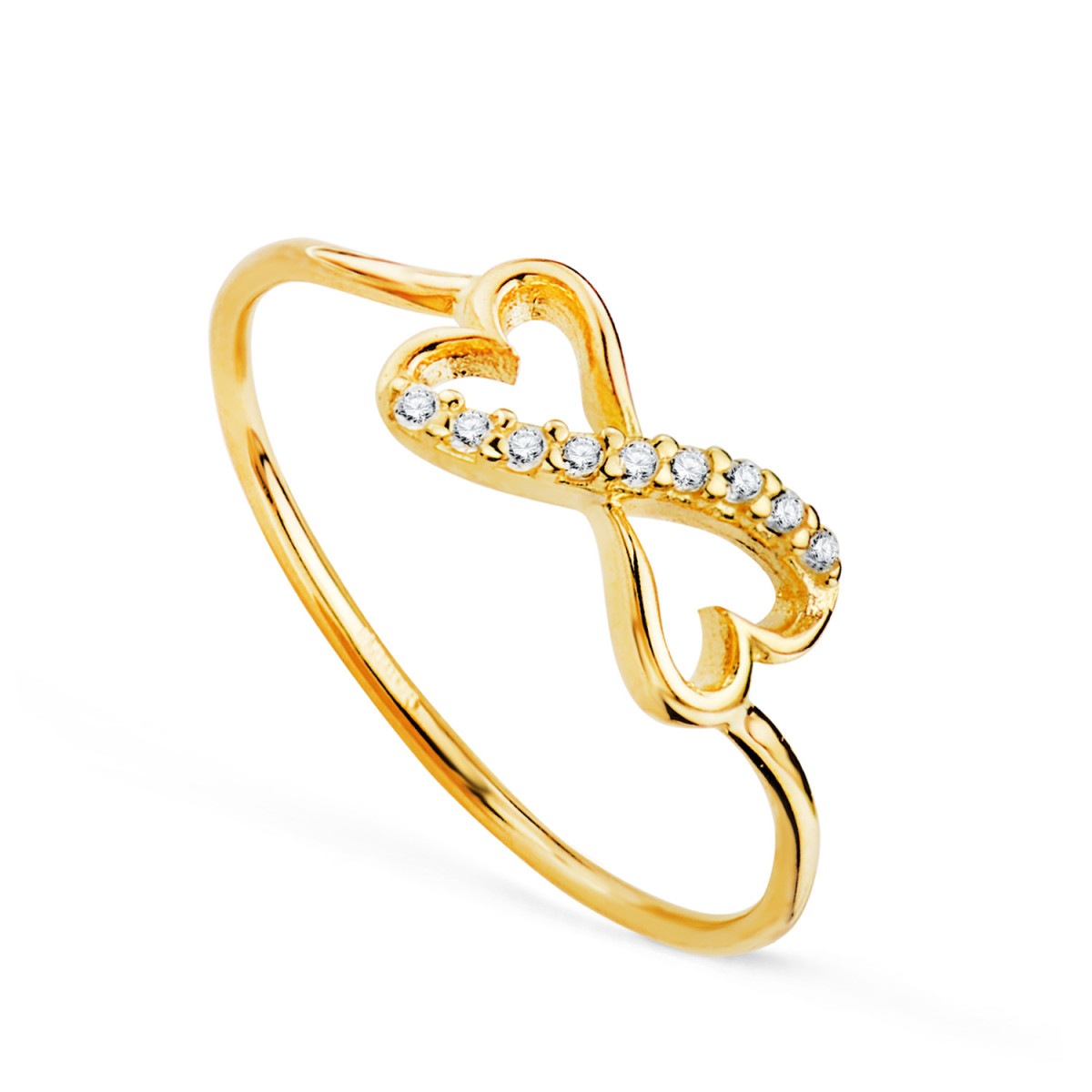 18K SORTIJA ORO AMARILLO CORAZONES CALADOS UNIDOS CON CIRCONITAS. ANCHO: 6 MM C. AMOR