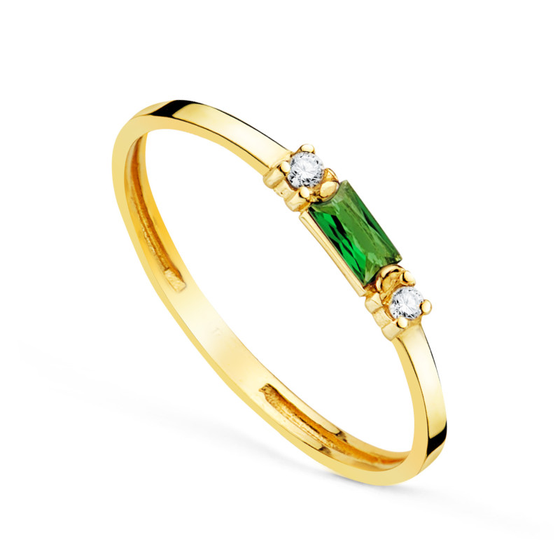 18K SORTIJA ORO AMARILLO CIRCONITA VERDE 4X2 MM Y CIRCONITAS. ANCHO: 2MM