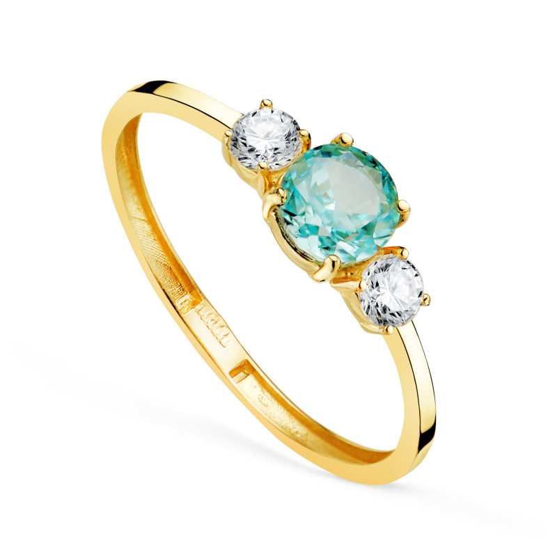 18K SORTIJA ORO AMARILLO AGUAMARINA ICE Y CIRCONITAS EN GARRAS. ANCHO: 5 MM