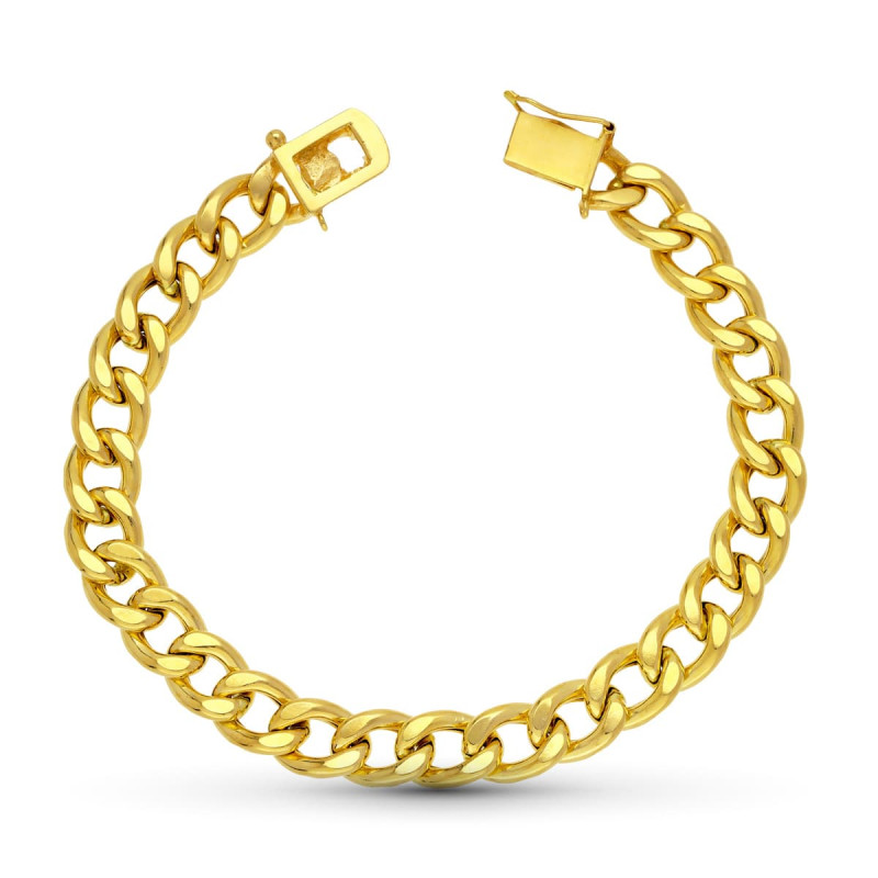 18K PULSERA ORO AMARILLO BARBADA HUECA 22 CM 9 MM