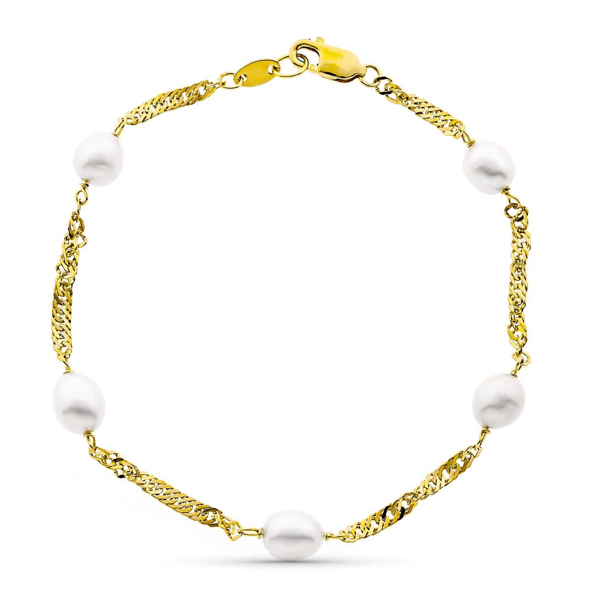 18K PULSERA ORO AMARILLO 19CM SINGAPUR PERLA CULTIVADA ALJORFA 6-6.5 MM
