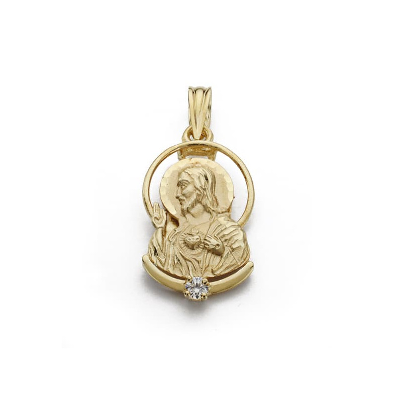 18K COLGANTE ORO AMARILLO CRISTO SAGRADO CORAZON DE JESUS SILUETA 21X11 MM