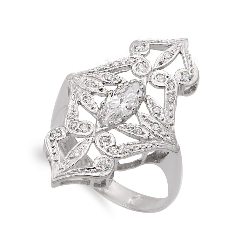 18K SORTIJA ORO BLANCO LANZADERA CON CIRCONITAS. ANCHO: 29 MM