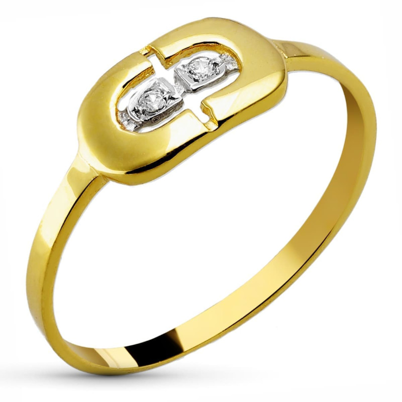 18K SORTIJA ORO BICOLOR CON MOTIVO CALADO. ANCHO: 6 MM