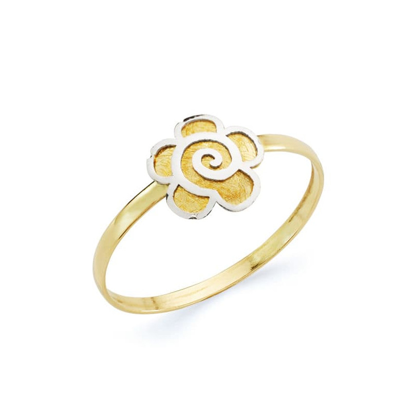 18K SORTIJA ORO BICOLOR MARGARITA. ANCHO: 8 X 8  MM