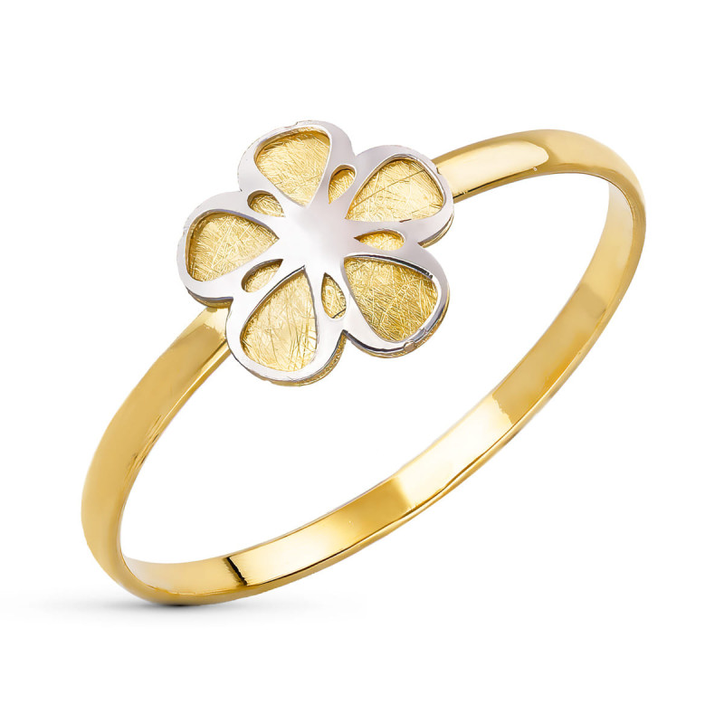 18K SORTIJA ORO BICOLOR MARGARITA. ANCHO: 8 X 8  MM