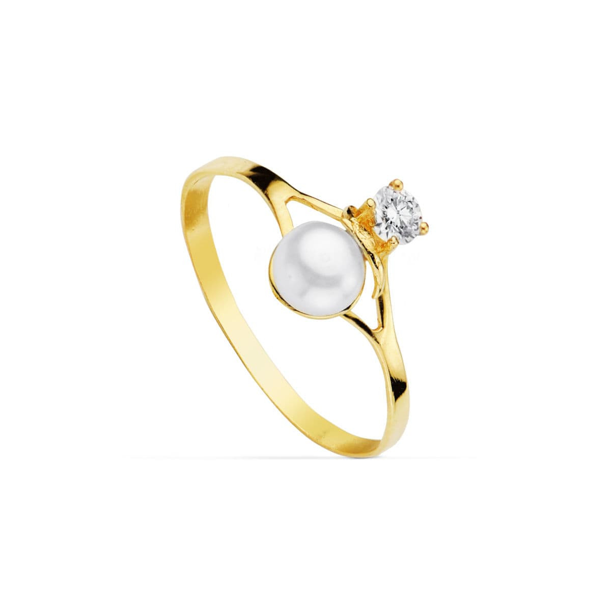 18K SORTIJA ORO AMARILLO CON PERLA DE 4,5 MM Y CIRCONITA. ANCHO: 8,5 MM